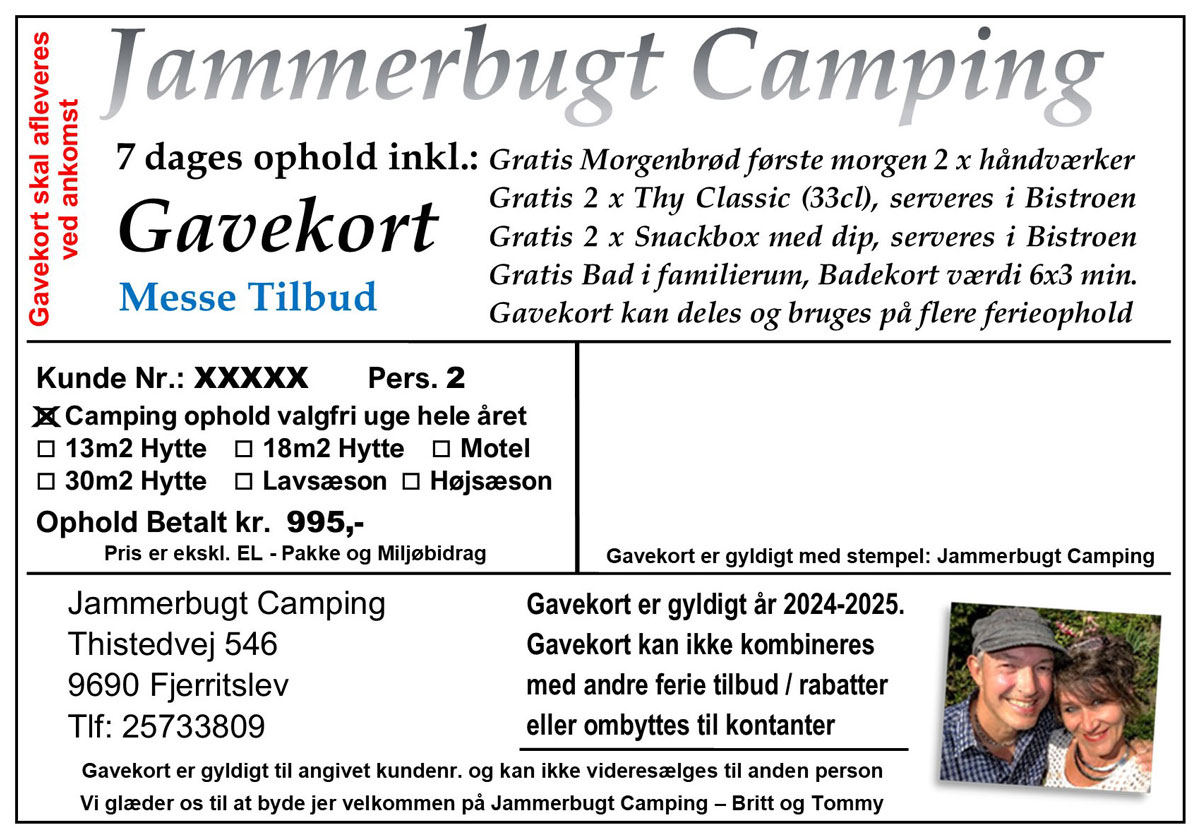Reservere jeres Gavekort - Jammerbugt Camping
