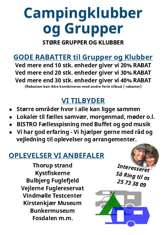 Campingklubber og Grupper, Gode Rabatter hos Jammerbugt Camping