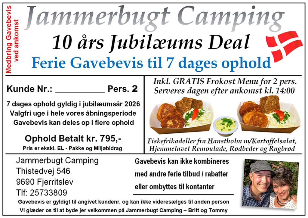 Ferie Gavebevis kun 995,- 7 dages ophold for 2 pers. i egen vogn, Kom når i vil i hele år 2025 og 2026, Kan deles op i flere ophold - Spar 850,-